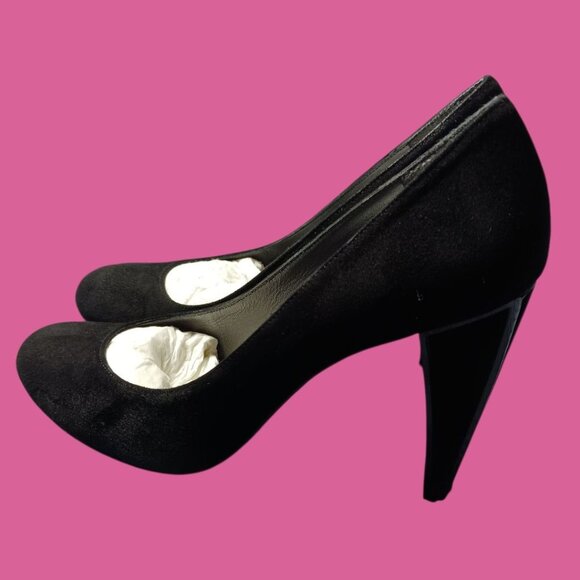 Stuart Weitzman  Suede Cageswoon Heels Round Toe Classic Womens Pumps Black 7.0M - Picture 16 of 16